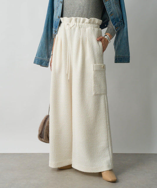 【打造時尚造型】剪裁粗花呢寬腿褲