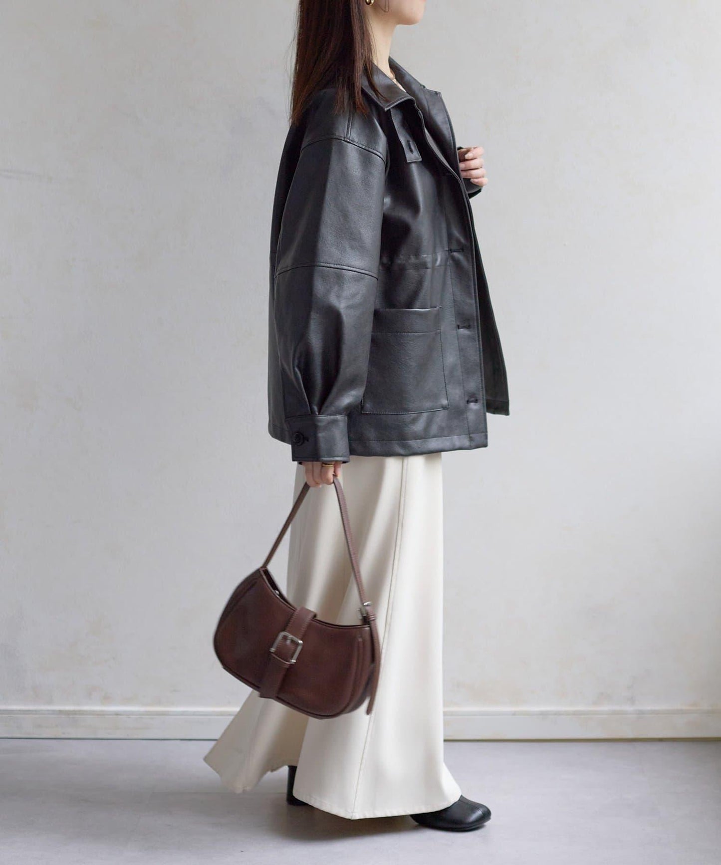 立領仿皮連體衣