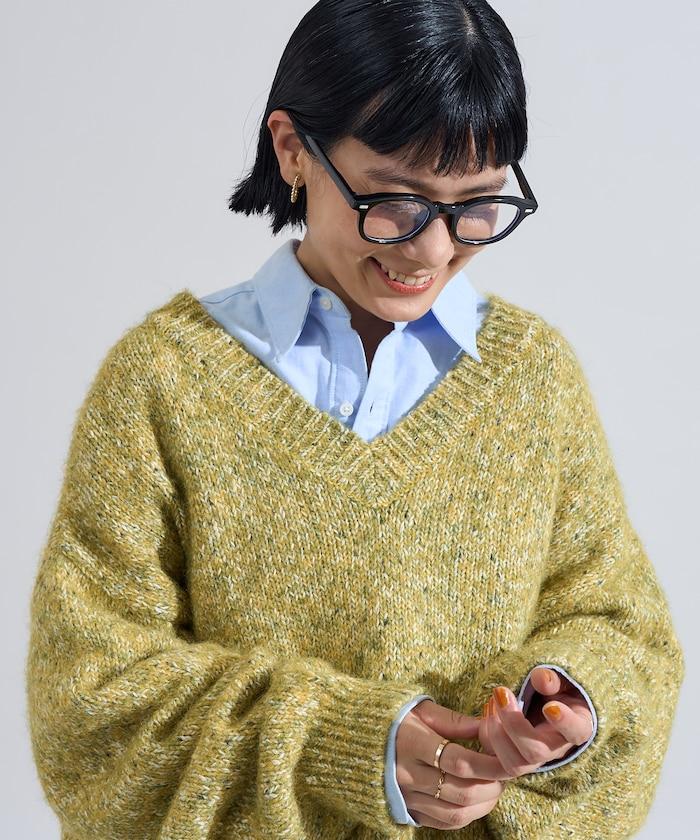 混色V領針織套頭衫
