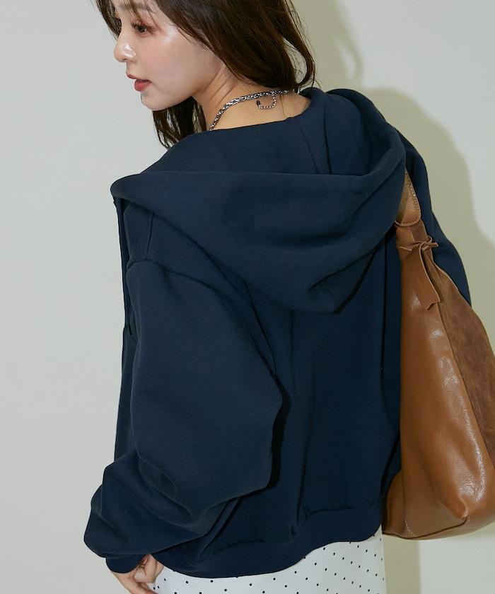 簡約刺繡拉鍊連帽衛衣
