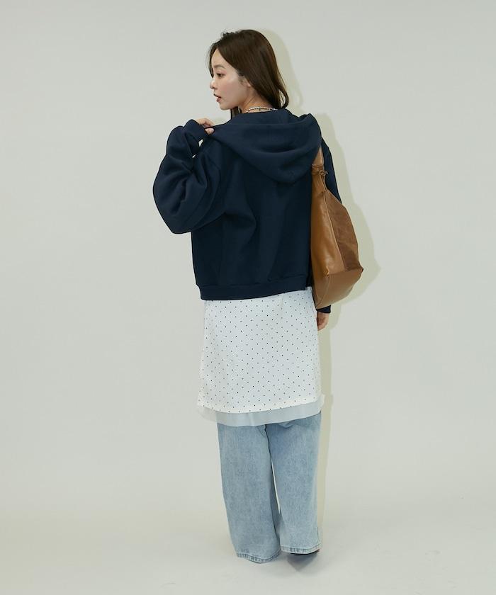 簡約刺繡拉鍊連帽衛衣