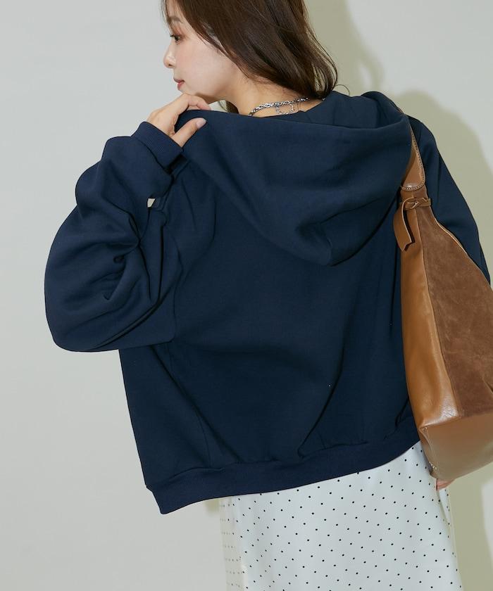 簡約刺繡拉鍊連帽衛衣