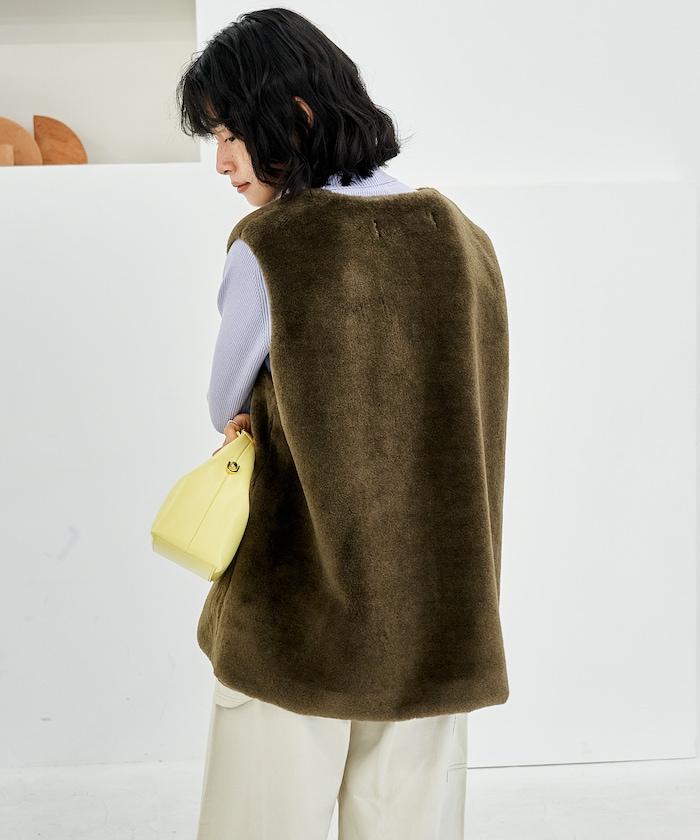 【套裝商品】多穿法羊羔絨馬甲拼接帳篷廓形大衣