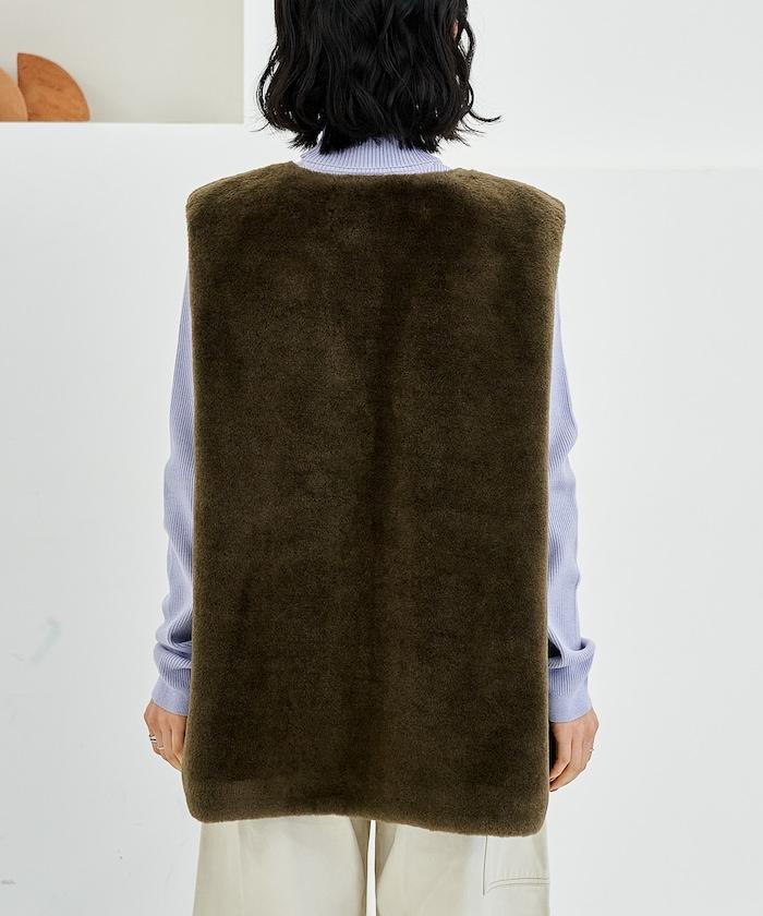 【套裝商品】多穿法羊羔絨馬甲拼接帳篷廓形大衣