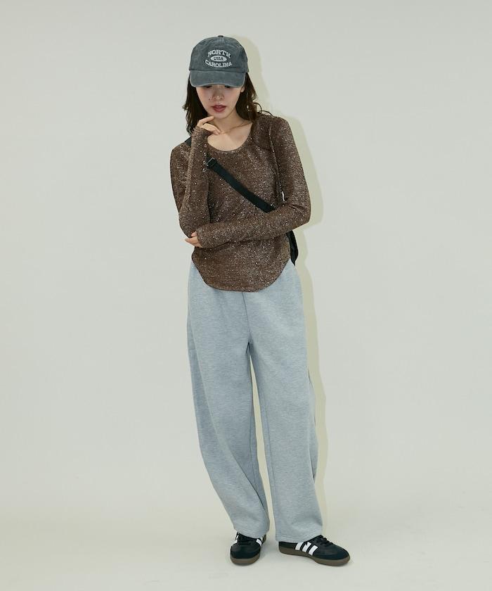 袖釦開口U領亮絲上衣