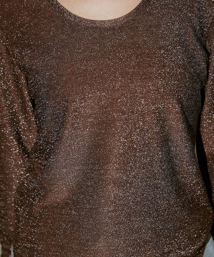 袖釦開口U領亮絲上衣