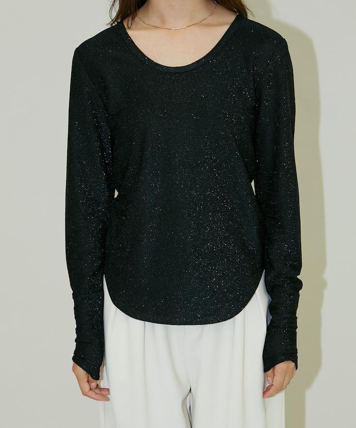 袖釦開口U領亮絲上衣