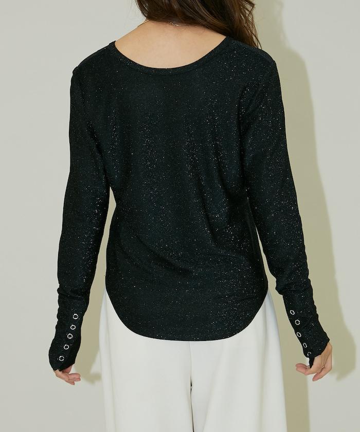 袖釦開口U領亮絲上衣