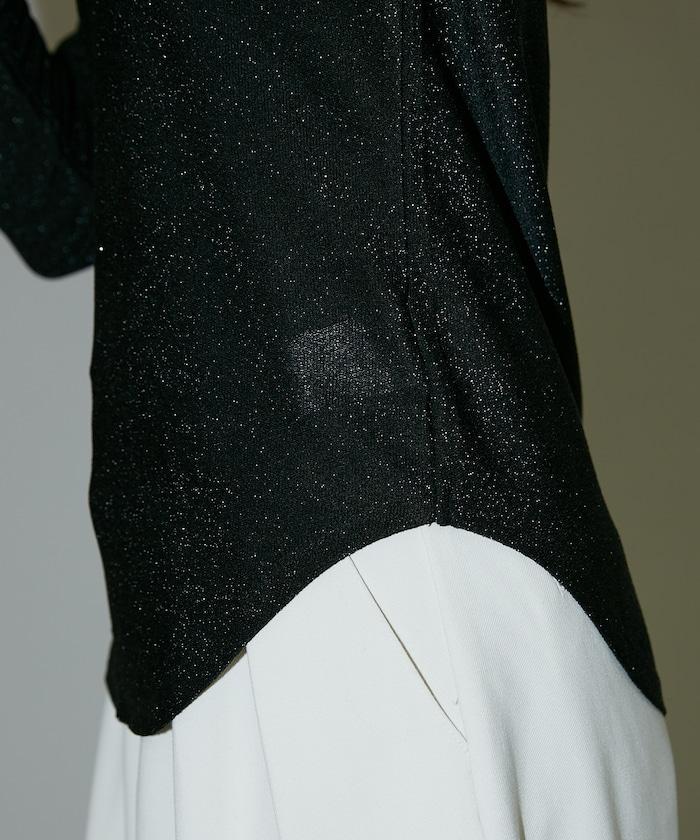 袖釦開口U領亮絲上衣