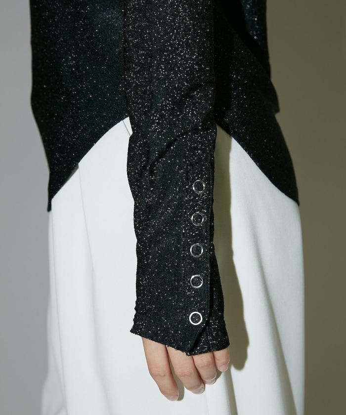 袖釦開口U領亮絲上衣