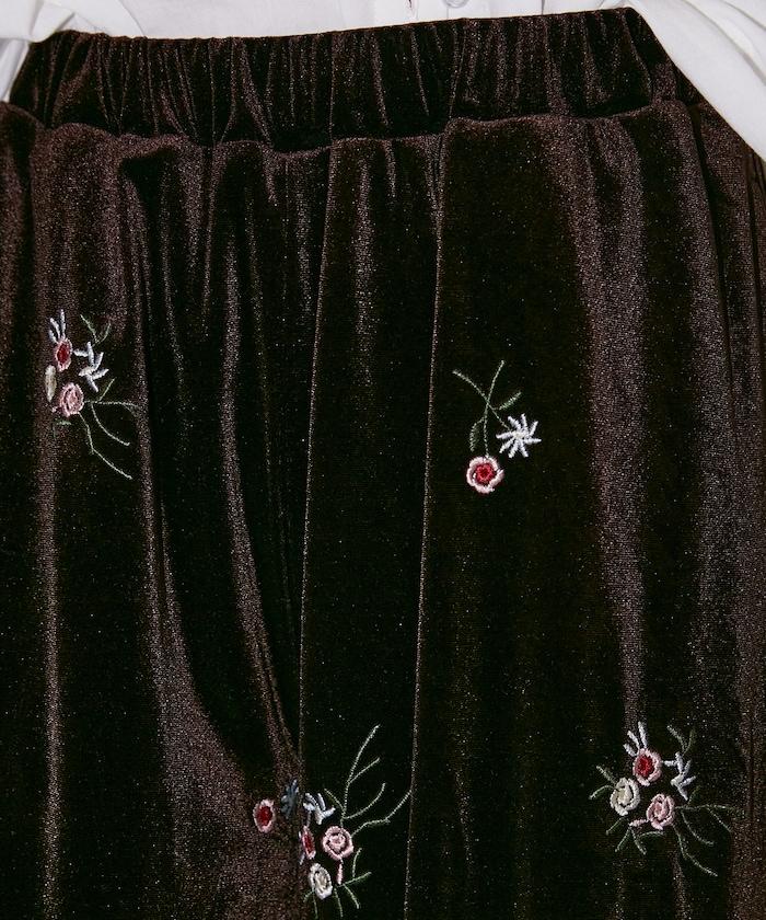 花卉刺繡天鵝絨休閒褲