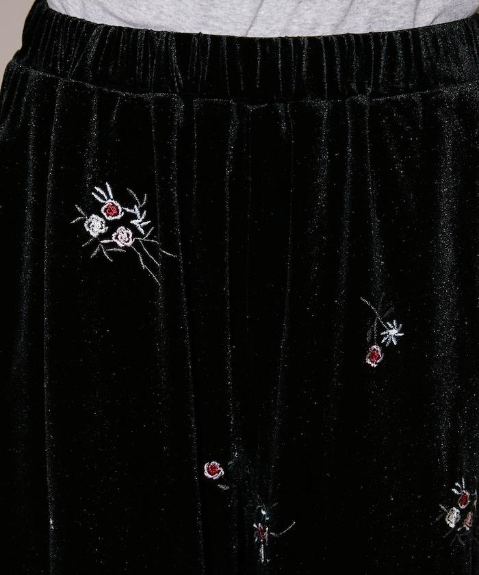 花卉刺繡天鵝絨休閒褲
