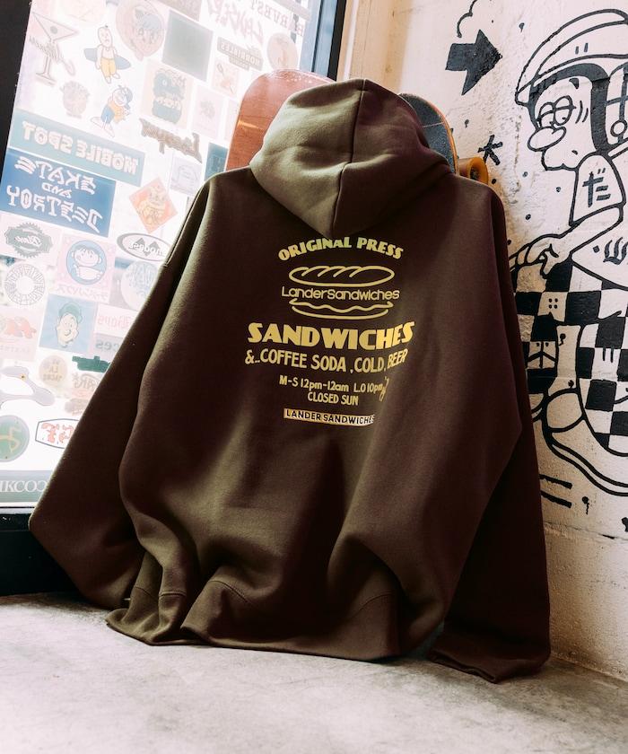 LANDER SANDWICHES×FREAK'S STORE/ランダー 聯名寬鬆版型背面印花衛衣連帽衫