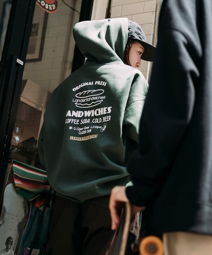 LANDER SANDWICHES×FREAK'S STORE/ランダー 聯名寬鬆版型背面印花衛衣連帽衫