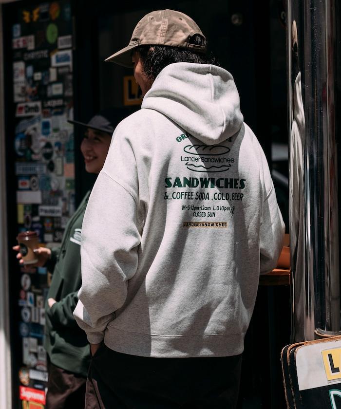 LANDER SANDWICHES×FREAK'S STORE/ランダー 聯名寬鬆版型背面印花衛衣連帽衫