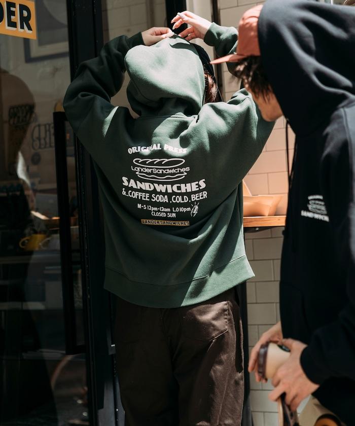 LANDER SANDWICHES×FREAK'S STORE/ランダー 聯名寬鬆版型背面印花衛衣連帽衫