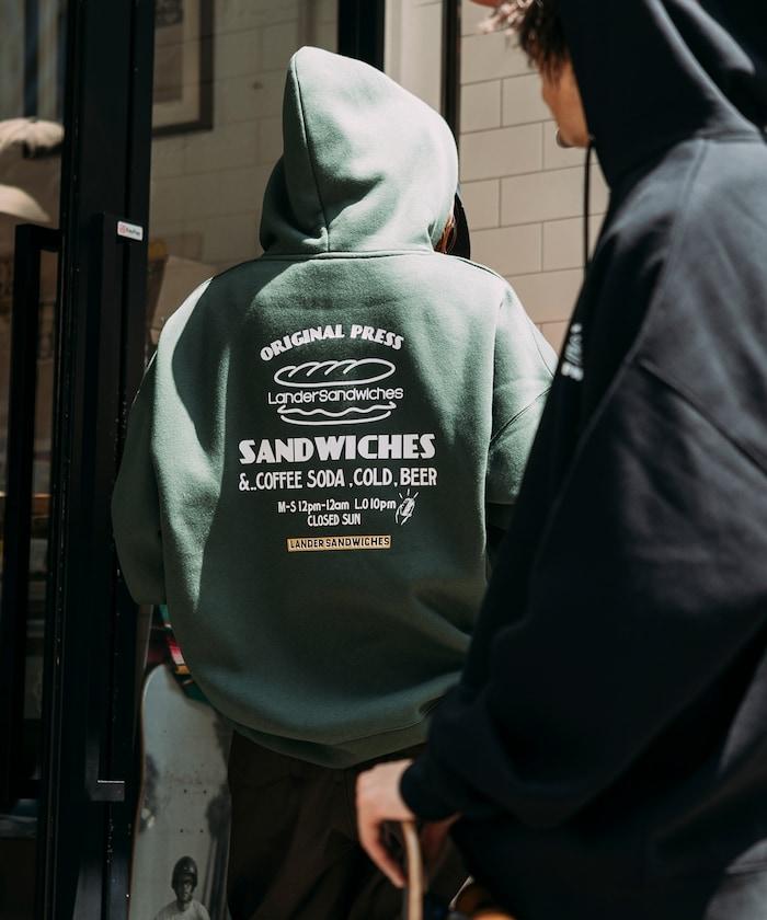 LANDER SANDWICHES×FREAK'S STORE/ランダー 聯名寬鬆版型背面印花衛衣連帽衫