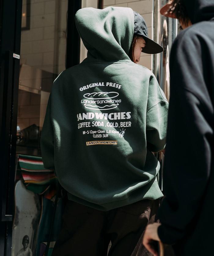 LANDER SANDWICHES×FREAK'S STORE/ランダー 聯名寬鬆版型背面印花衛衣連帽衫
