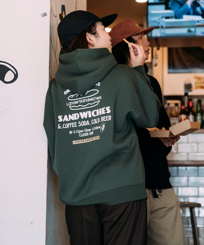 LANDER SANDWICHES×FREAK'S STORE/ランダー 聯名寬鬆版型背面印花衛衣連帽衫