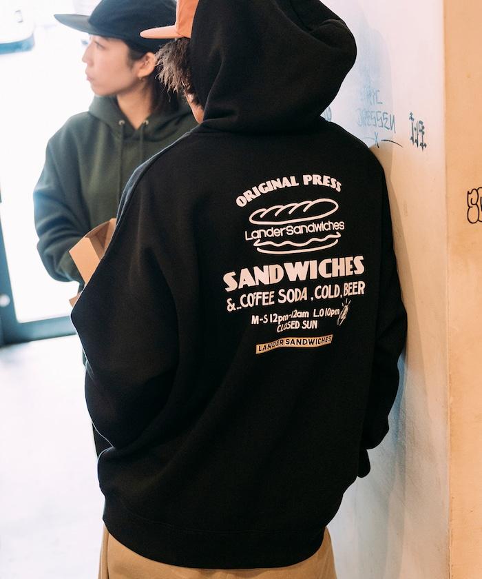 LANDER SANDWICHES×FREAK'S STORE/ランダー 聯名寬鬆版型背面印花衛衣連帽衫
