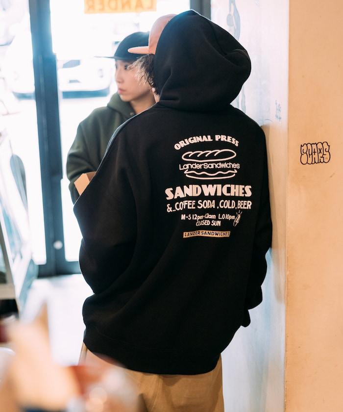 LANDER SANDWICHES×FREAK'S STORE/ランダー 聯名寬鬆版型背面印花衛衣連帽衫