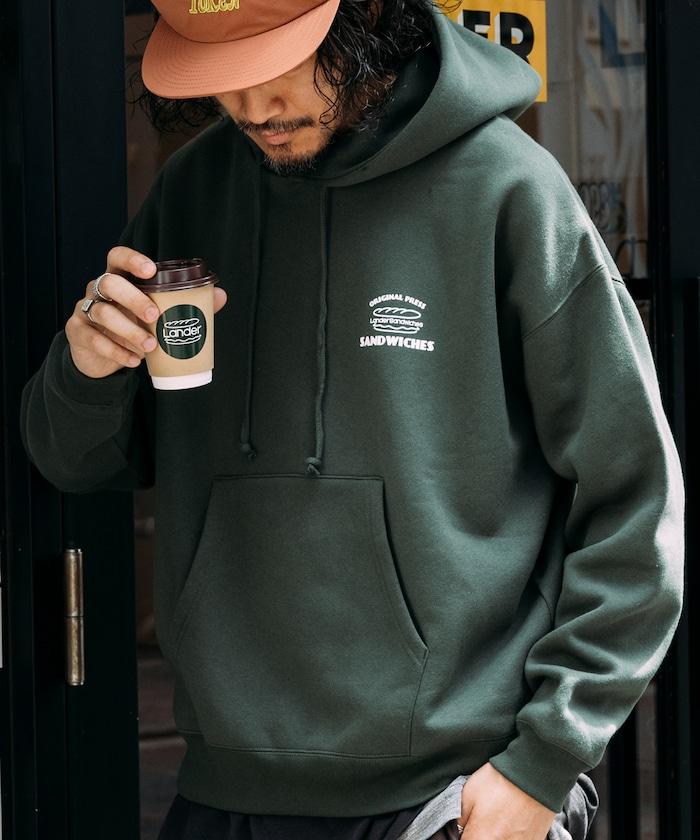 LANDER SANDWICHES×FREAK'S STORE/ランダー 聯名寬鬆版型背面印花衛衣連帽衫