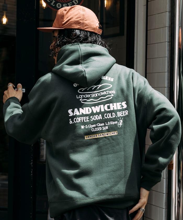 LANDER SANDWICHES×FREAK'S STORE/ランダー 聯名寬鬆版型背面印花衛衣連帽衫