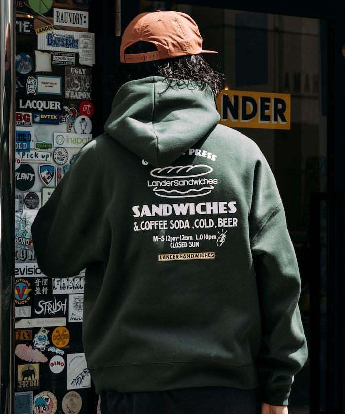 LANDER SANDWICHES×FREAK'S STORE/ランダー 聯名寬鬆版型背面印花衛衣連帽衫