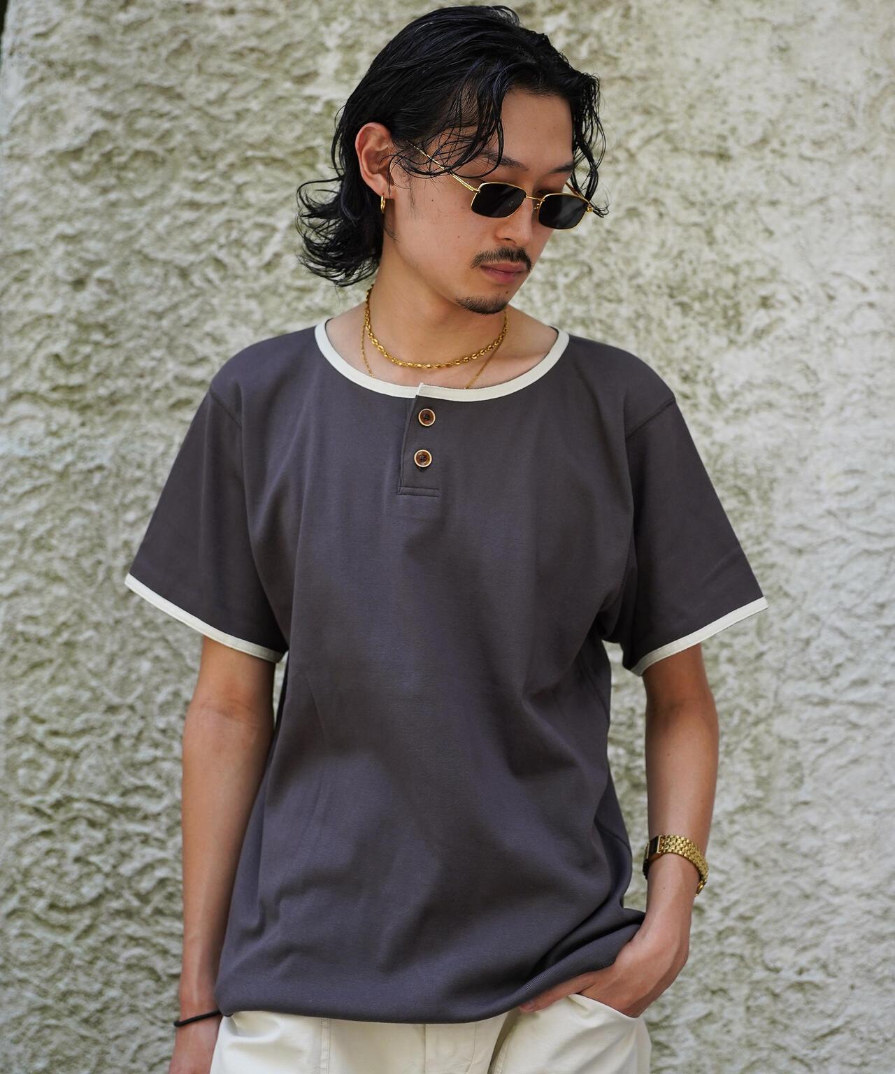 針織亨利領T恤