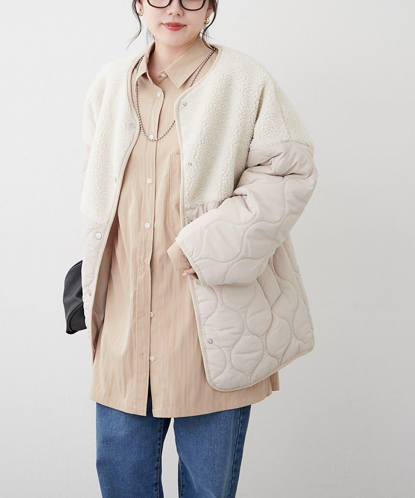 拼接羊羔絨夾棉夾克