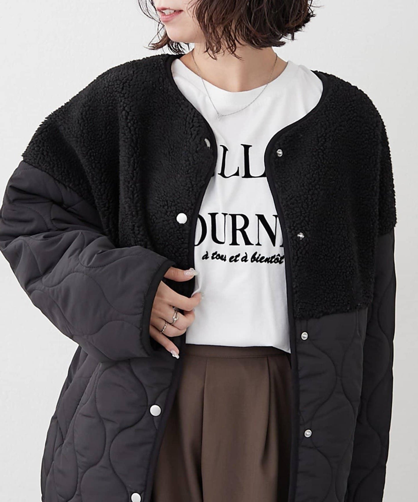 拼接羊羔絨夾棉夾克