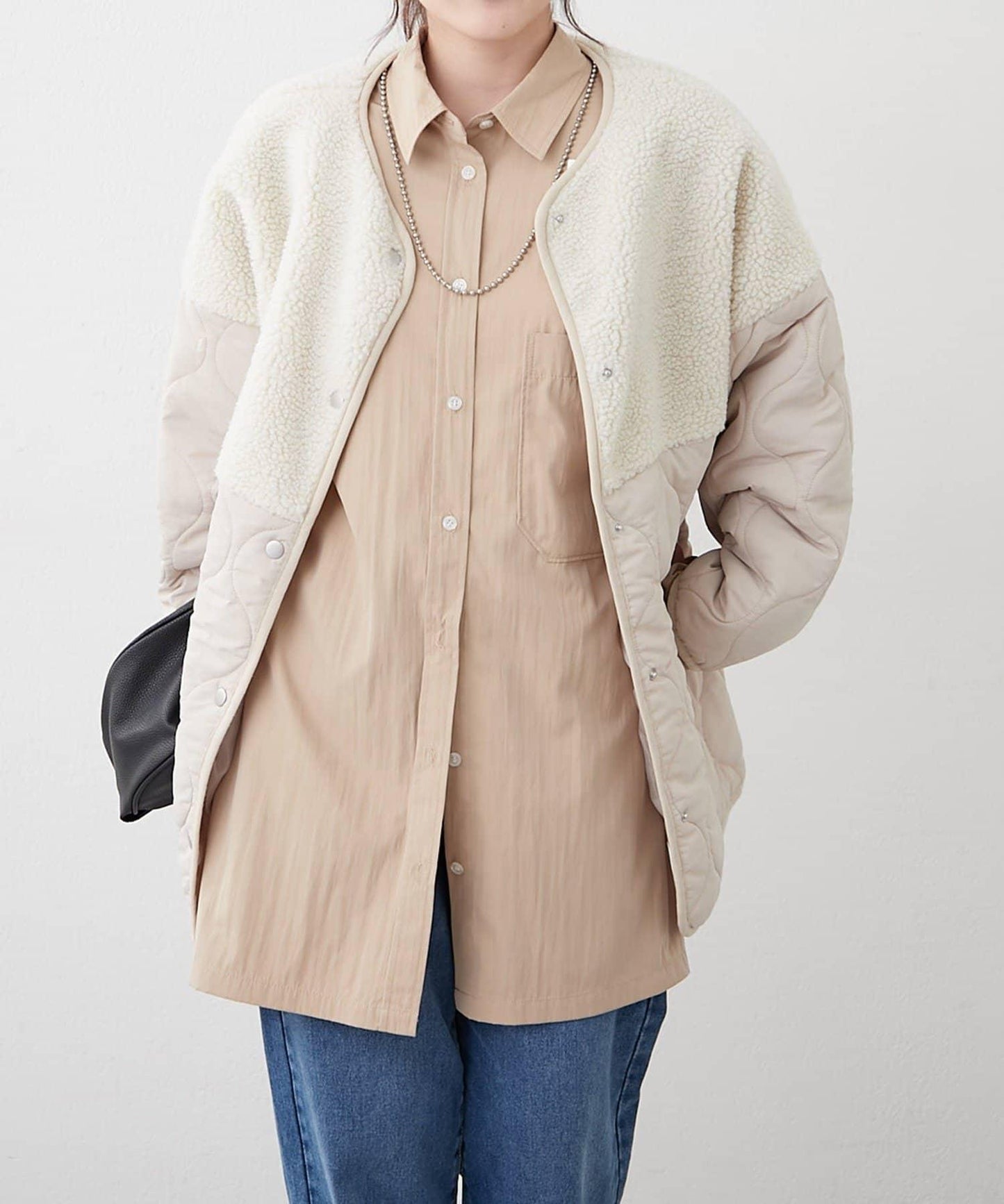 拼接羊羔絨夾棉夾克