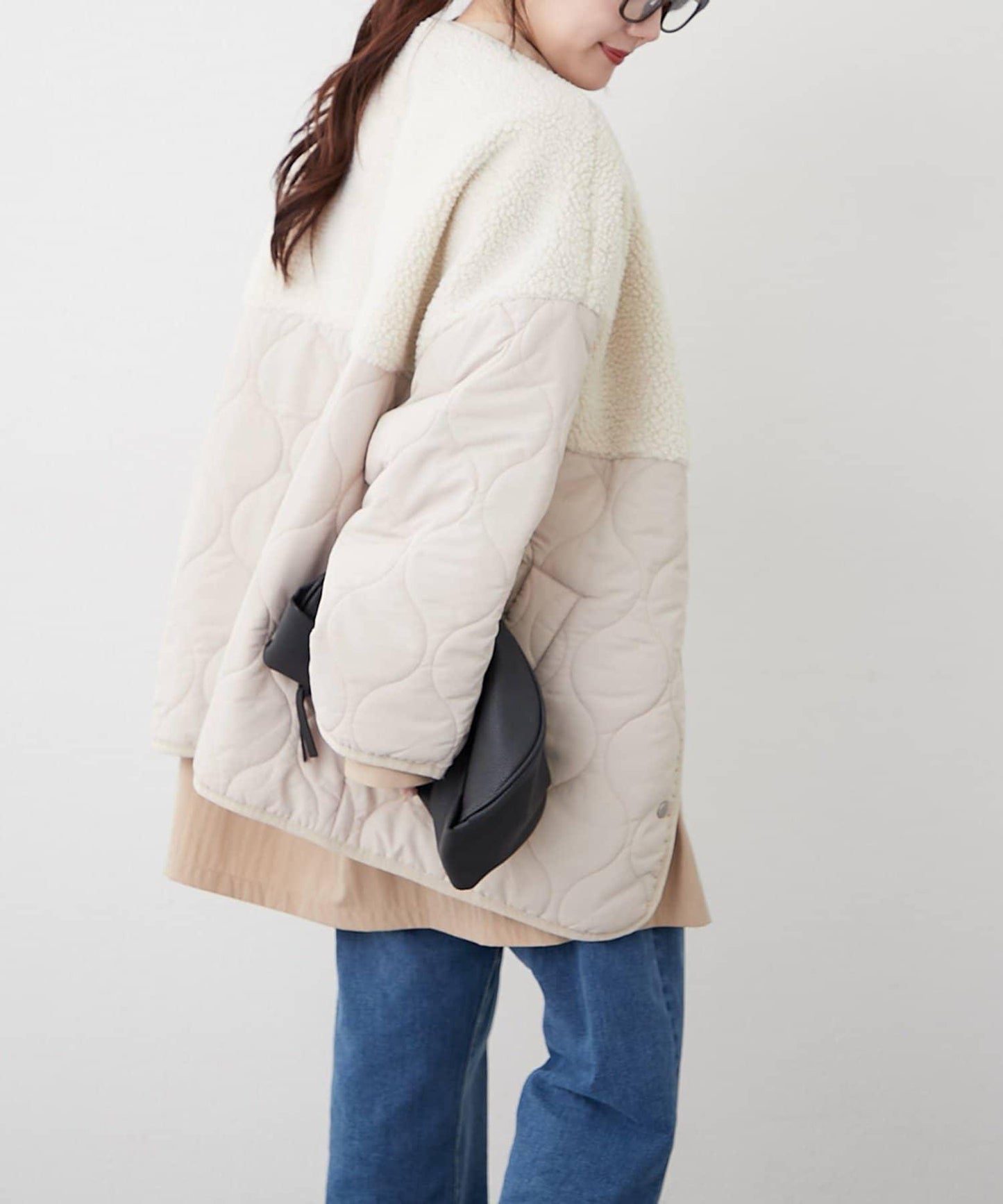 拼接羊羔絨夾棉夾克