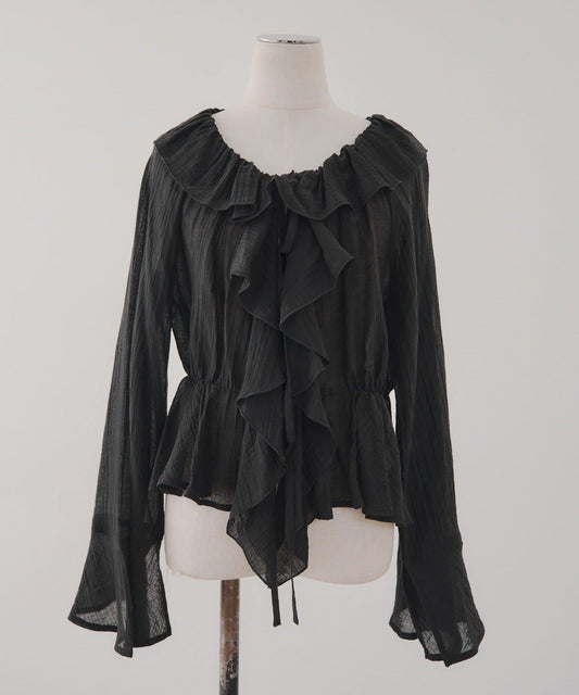 楊柳透視荷葉邊襯衫