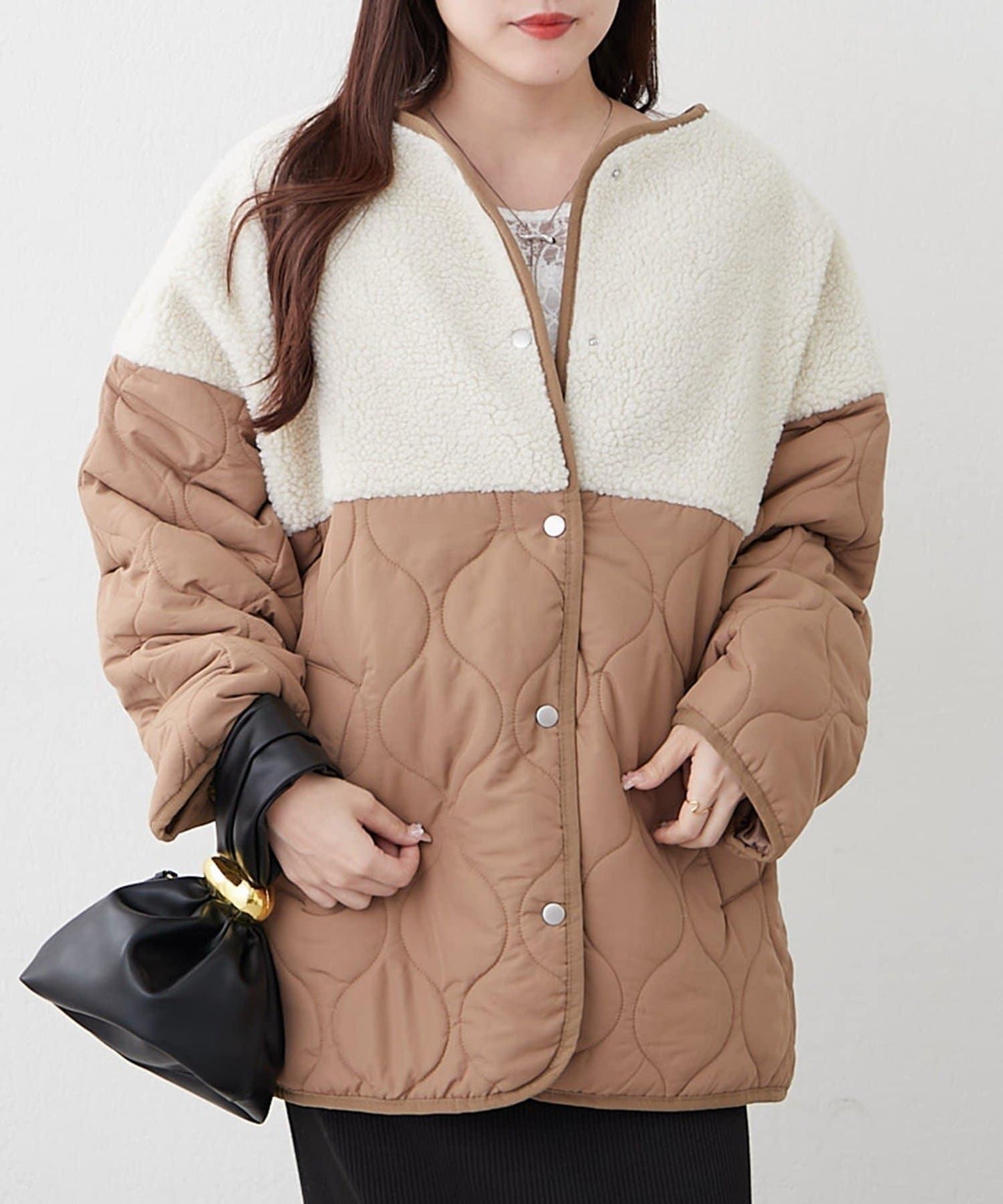 拼接羊羔絨夾棉夾克