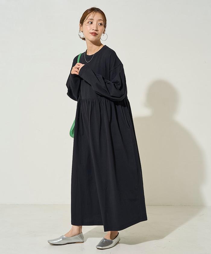 高腰褶皺拼接連衣裙