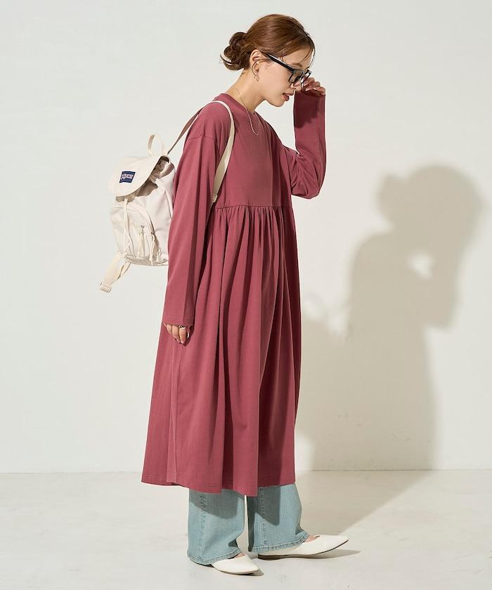 高腰褶皺拼接連衣裙