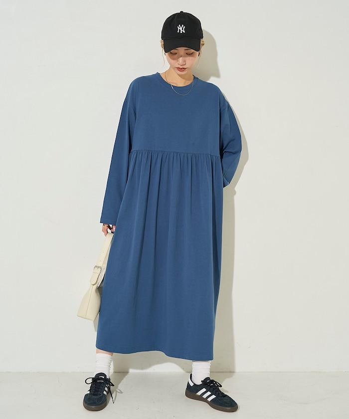 高腰褶皺拼接連衣裙