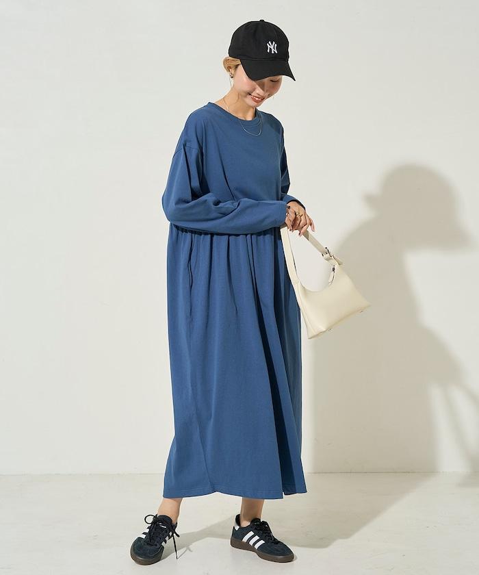 高腰褶皺拼接連衣裙