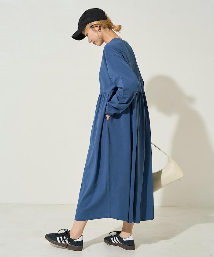 高腰褶皺拼接連衣裙