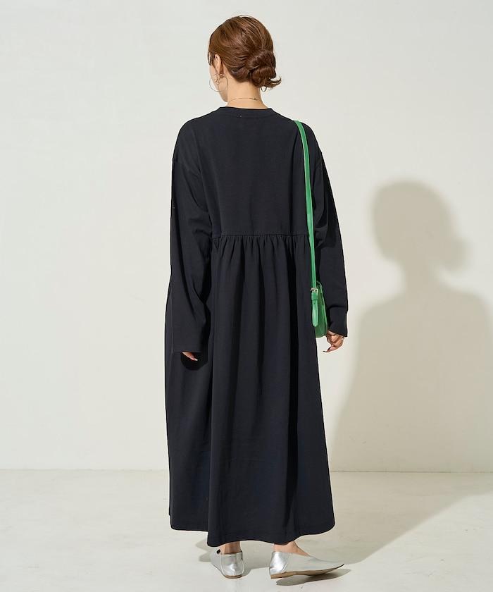 高腰褶皺拼接連衣裙