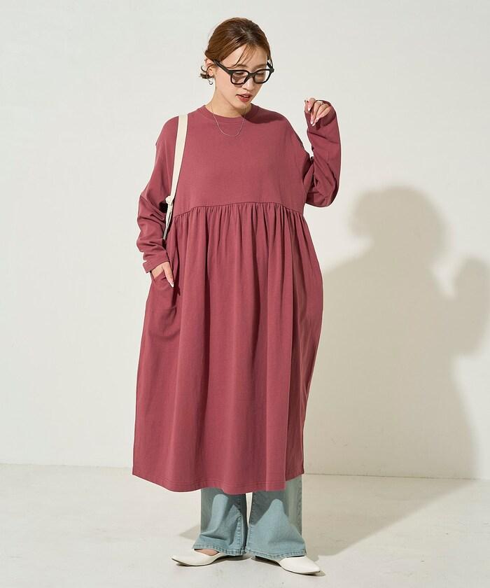 高腰褶皺拼接連衣裙