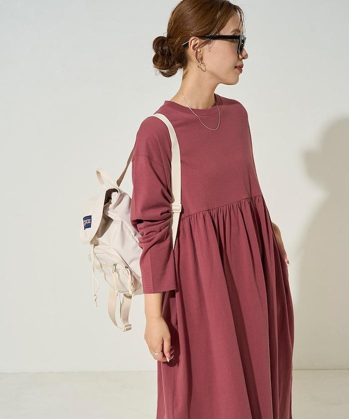 高腰褶皺拼接連衣裙