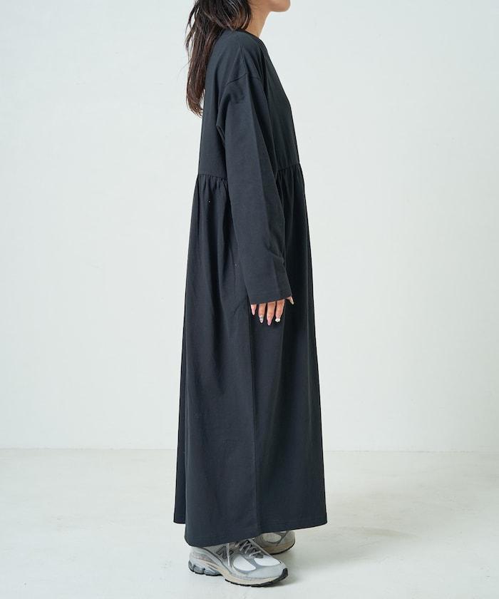 高腰褶皺拼接連衣裙