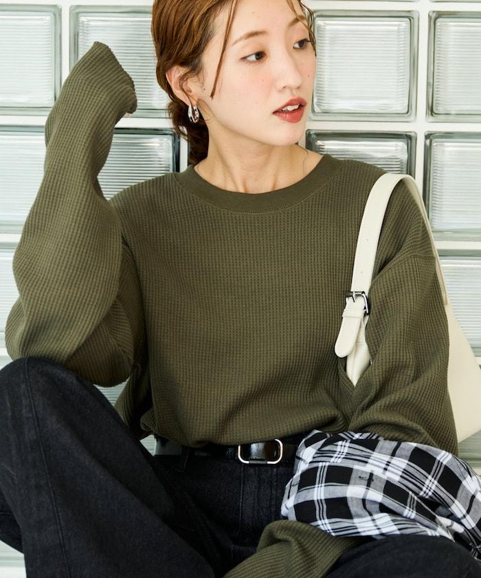 華夫格圓領長款套頭衫