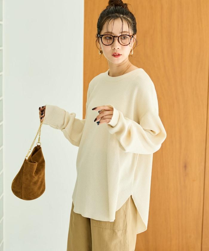 華夫格圓領長款套頭衫