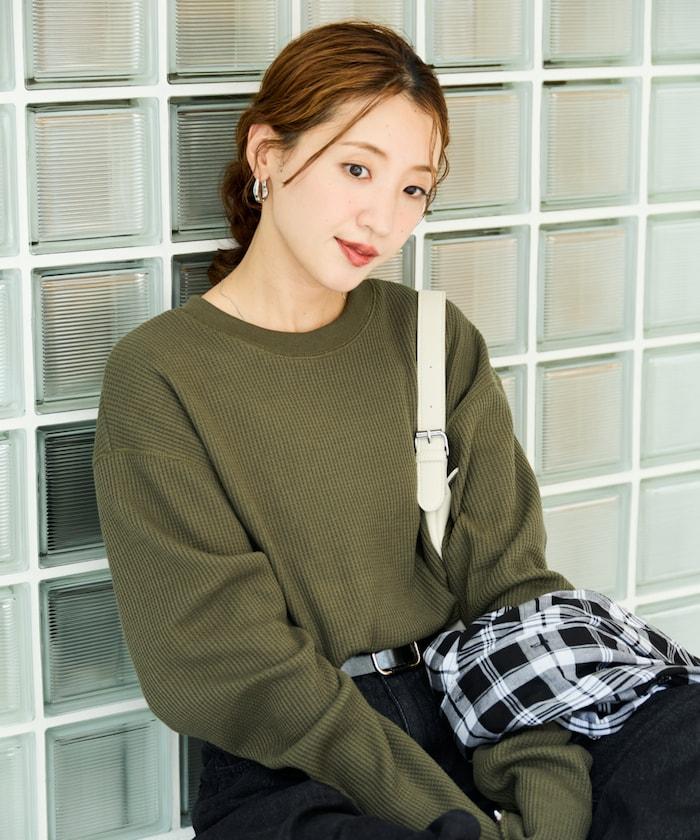 華夫格圓領長款套頭衫