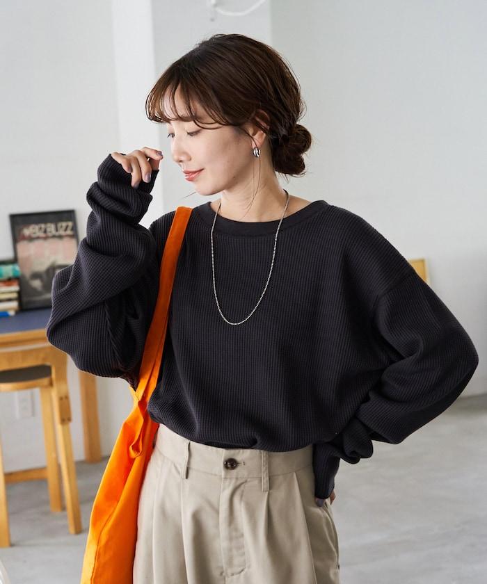 華夫格圓領長款套頭衫