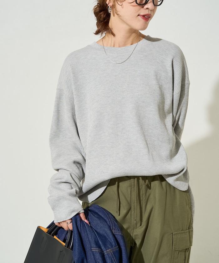 華夫格圓領長款套頭衫