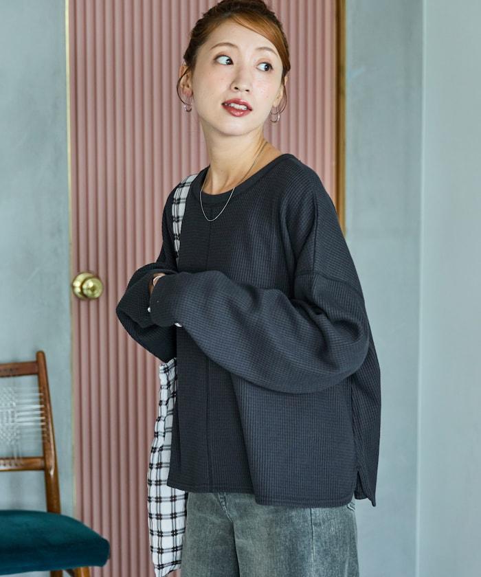 華夫格短款圓領套頭衫